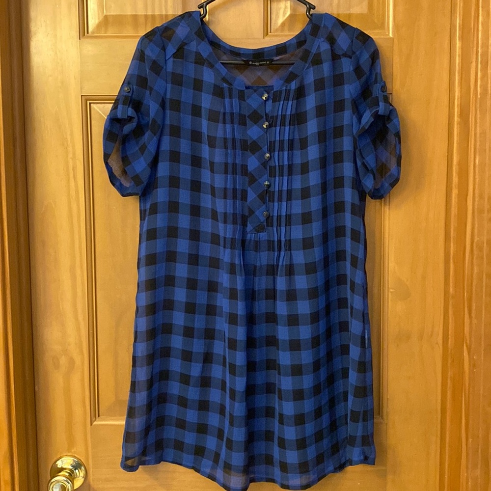 Arnaldo Bassini Italy black and blue checked short dress or long top.